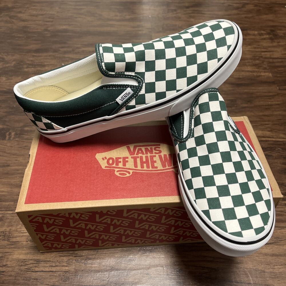 Vans Classic Slip On Men’s 9 Color Theory Checkerboard Emerald Green NWT